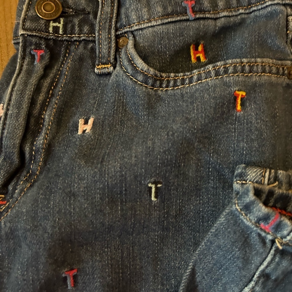 Tommy Hilfiger Embroidered Multi-color Sig. TH Boyfriend Copain Jeans Sz 0 - Picture 8 of 12